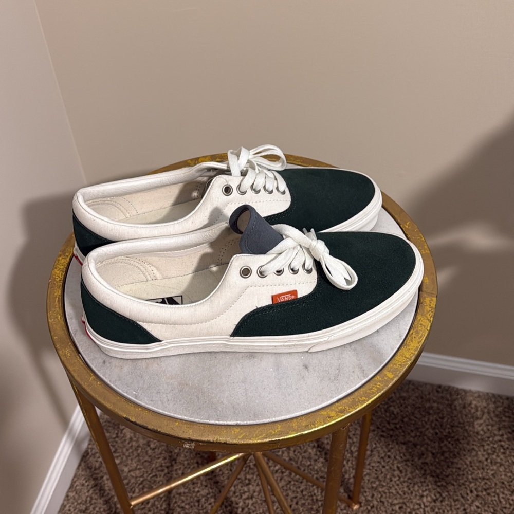 Vans Dark Green and White Canvas Shoes